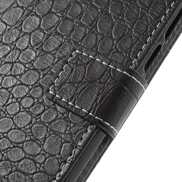 HTC Desire 12 Plus Krokotiili Nahka Lompakko Kuori - Musta Black