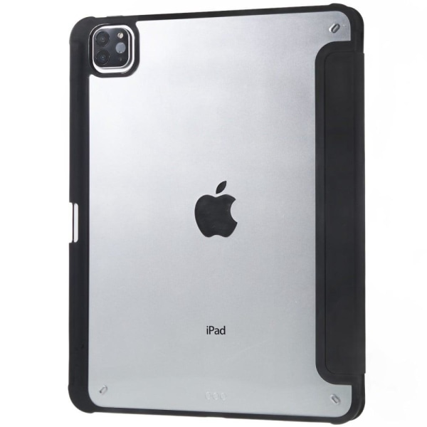 iPad Pro 12.9 (2018) / (2020) / (2021) / (2022) Drop Resistant Tri-fold stander etui Vegansk Læder and Flexible and Acrylic Tablet Slim Case stødsikke Black