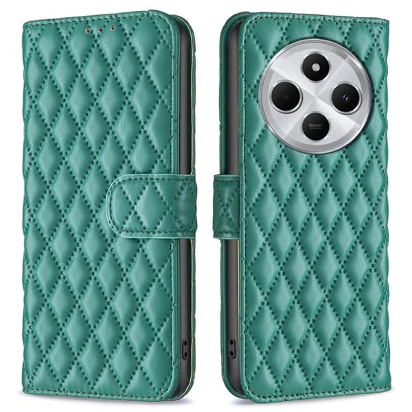 Rombemønster, matt flip-deksel for Xiaomi Redmi 14C - Grønn Green