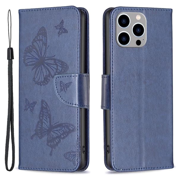 Butterfly iPhone 15 Pro Max Flippetui - Blå Blue