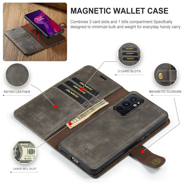 DG.Ming OnePlus 9RT 5G 2-in-1 Lommebok Etui - Grå Silver grey