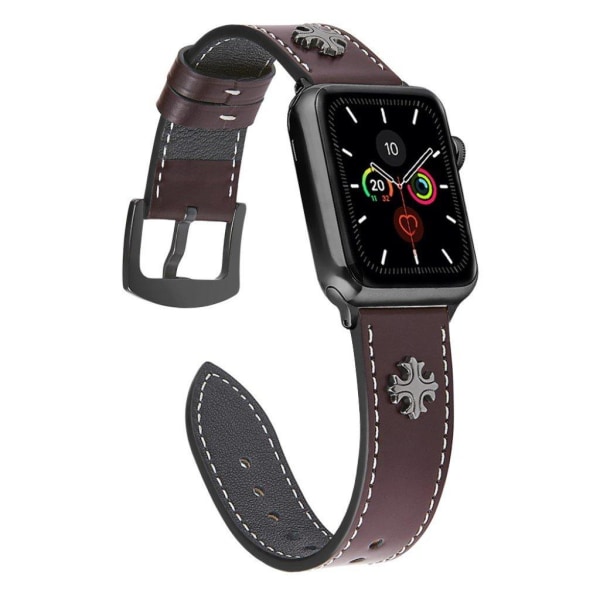 Apple Watch Series 5 / 4 44mm ægte cross style læderurrem - Rødvin Red