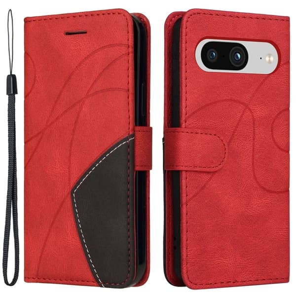 Tekstureret Google Pixel 8 læderetui med rem - Rød Red
