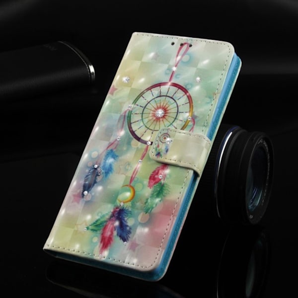 iPhone Xs Max plånboks mobilfodral tillverkat av syntet läder med unikt bildmotiv och strass dekor - Drömfångare multifärg