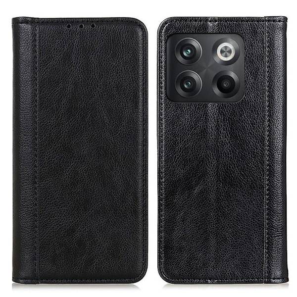 Äkta läder OnePlus Ace Pro / OnePlus 10T fodral med magnetisk stängning Svart