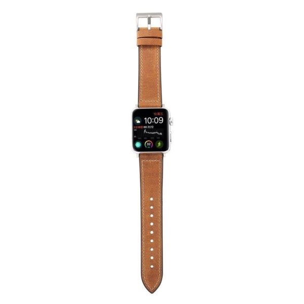 Apple Watch Series 4 44mm nahkapäällysteinen kellonauha - Vaalean Ruskea Brown