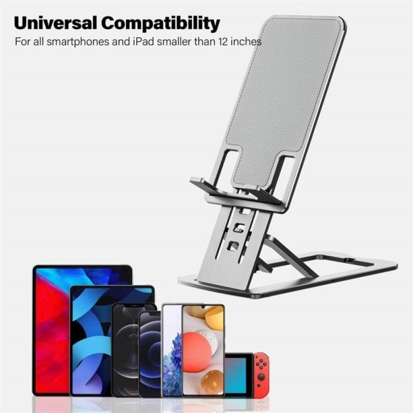 Universal adjustable folding phone and tablet holder - Silver Silvergrå