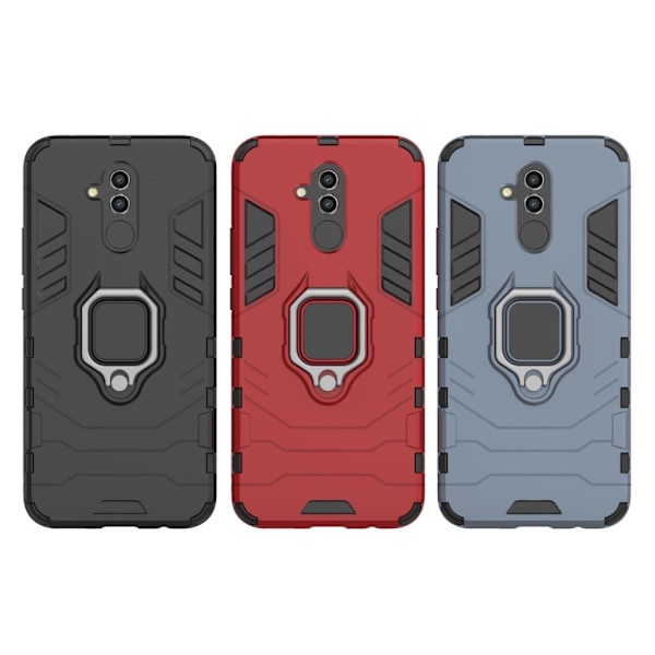 Huawei Mate 20 Lite beskyttelsesetui i kombimaterialer med fingerring - Sort Black
