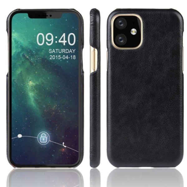 Litchi-tekstur Vegansk læder og stødsikkert telefon cover iPhone 11 Pro Max 6,5 tommer (2019) - Brun Black