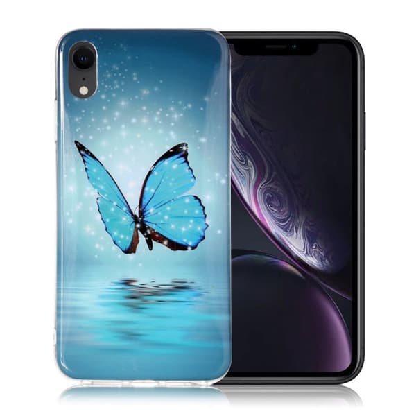 Fleksibelt etui med lysende mønster til iPhone Xr - Shining Blue Butterfly Blue