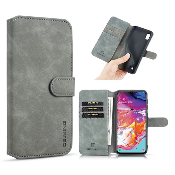 DG.MING Samsung Galaxy A10 Retro kotelot - Harmaa Silver grey
