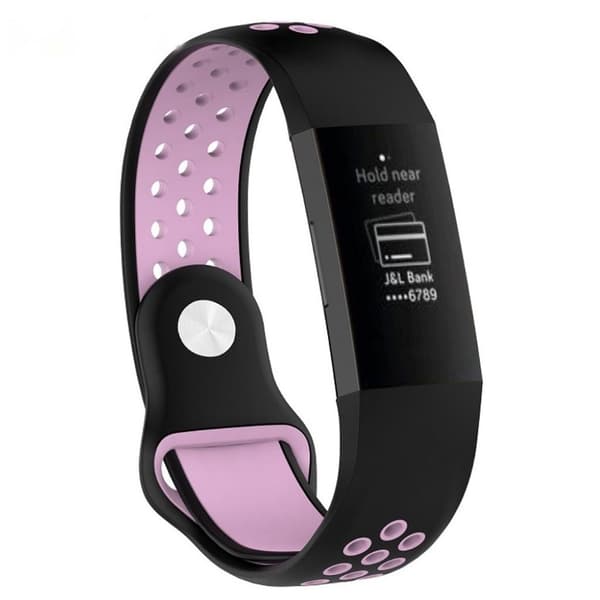 Fitbit Charge 3 erstatnings urrem i silikone med sports design - Sort/Lyserød Multicolor