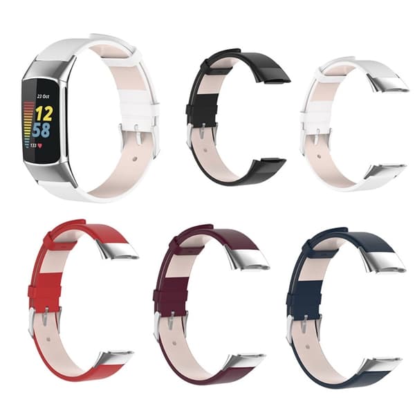 Fitbit Charge 5 klokkerem i ekte skinn - Rød Red
