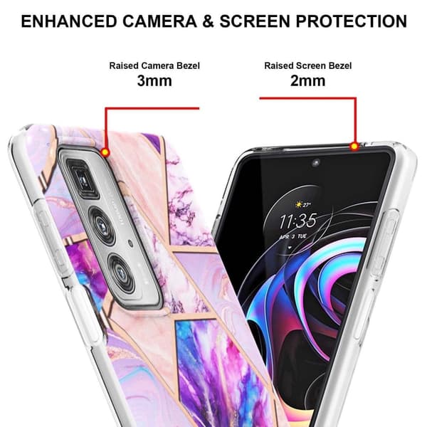 Marble Motorola Edge 20 Pro Etui - Lyselilla Purple