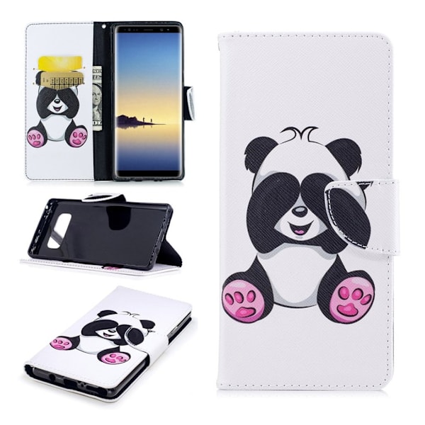 Samsung Galaxy Note 8 uniikki nahkakotelo - Hassu panda Multicolor