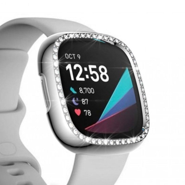 Fitbit Sense / Versa 3 elegant ram med strassdekor - Silver Silvergrå