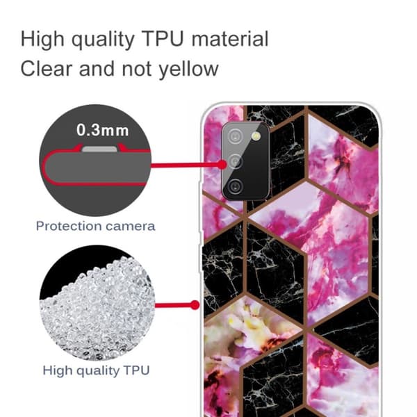 Marble Samsung Galaxy A02s Etui - Black og Rose Klinkekule Pink