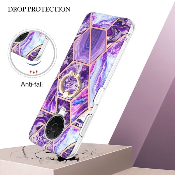 Marble Mønstret Cover med Ring Holder til Nokia G10 / G20 - Mørklilla Purple