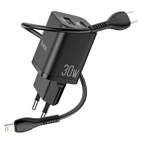 N13 Bright PD30W+QC3.0 charger set (Type-C To Lightning) (EU) - Svart