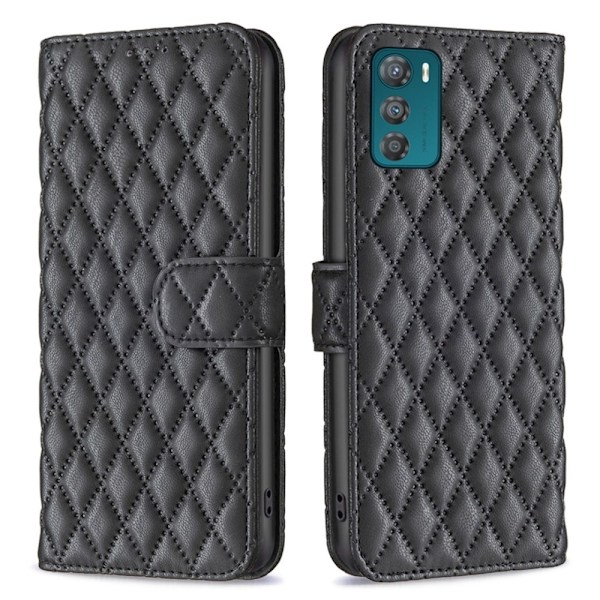 Rhombus mat Motorola Moto G42 flip etui - Sort Black