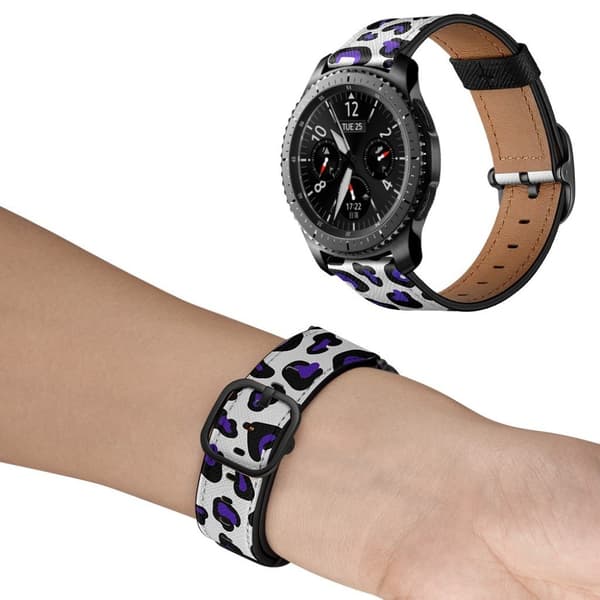 22mm Universal stilfuld urrem i ægte læder - Lilla Leopardprint Purple