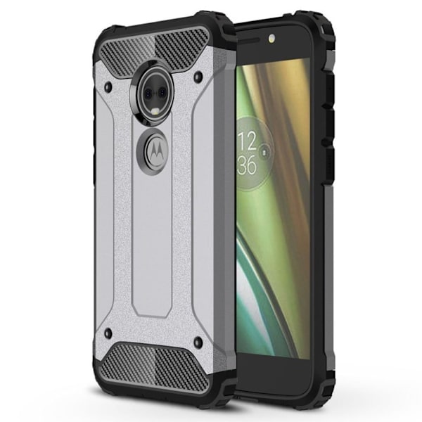 Motorola Moto E5 Play beskyttelsesetui i kombimaterialer med hård ameringsskal - Grå Silver grey