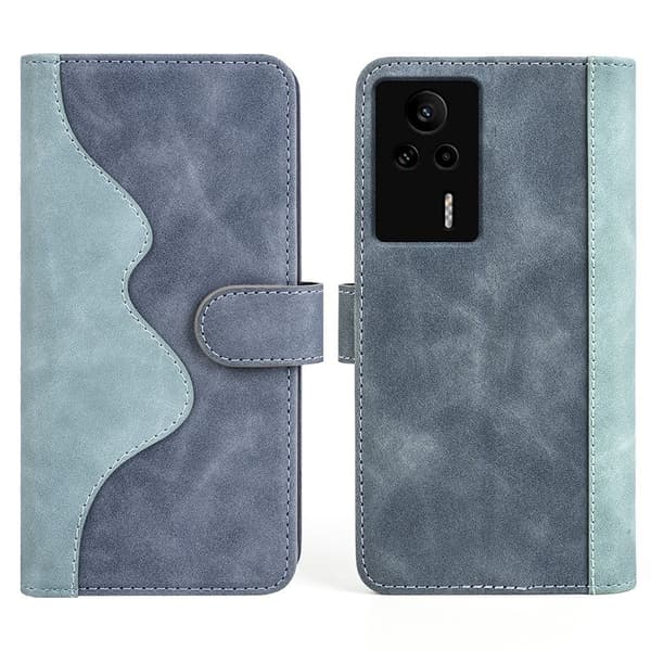 Tvåfärgat Xiaomi Redmi K60E fodral i läder - Blå Blå