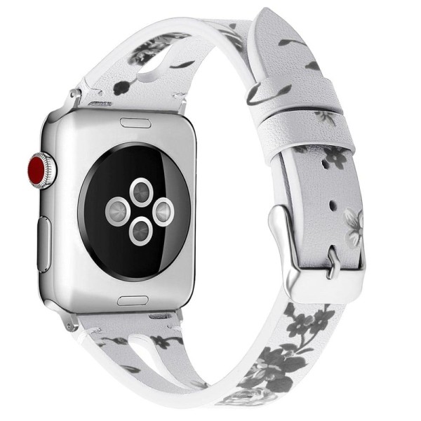 Apple Watch (45mm) Top Layer Koläder äkta Läder Klockarmband - S Silvergrå