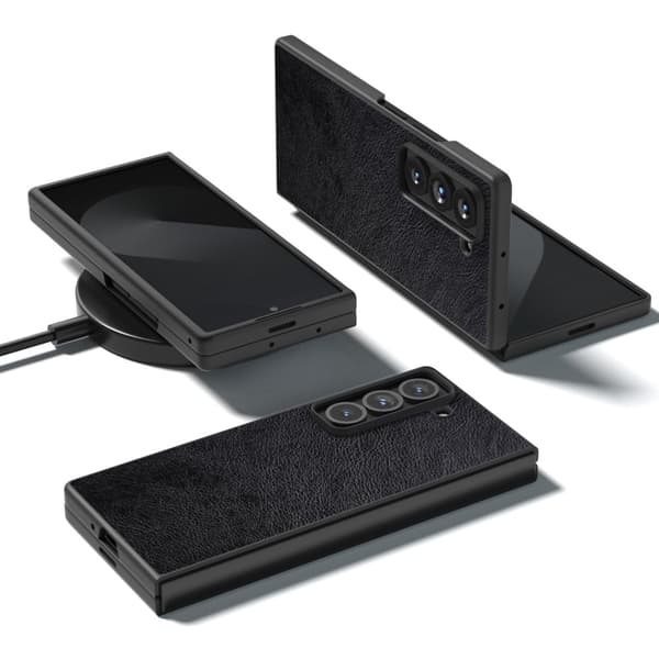 Samsung Galaxy Z Fold Special Case Litchi Texture Vegansk Læder Bumpresistent Phone Cover - Sort Black