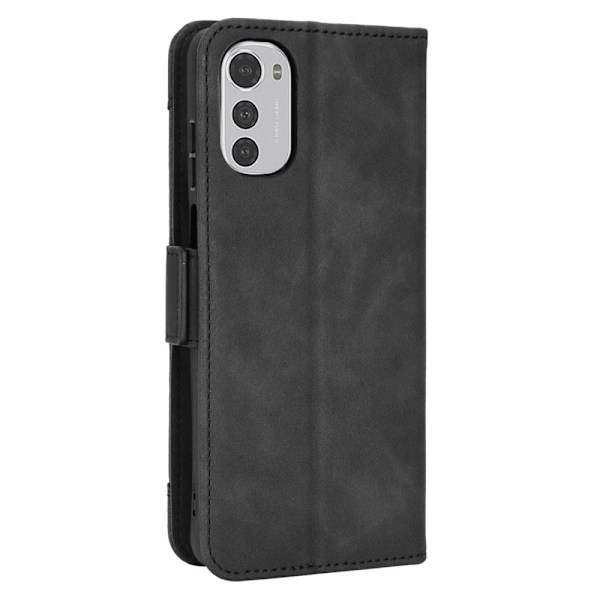 Stilfuldt Læder Etui med Pung til Motorola Moto E32 - Sort Black
