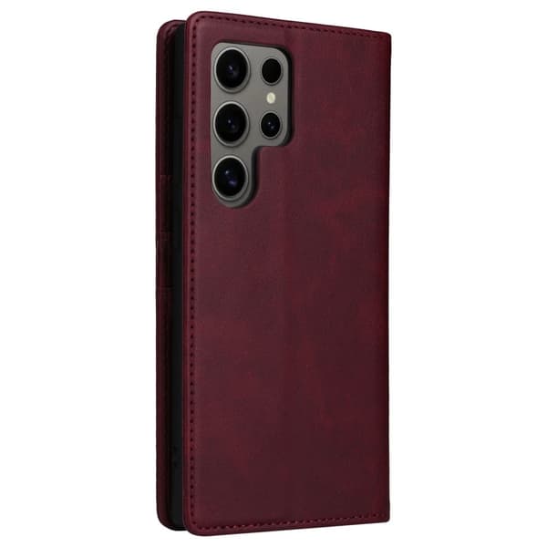 Samsung Galaxy S24 Ultra Case RFID Blocking Plånbok Läder Telefonskal - Vinröd Röd