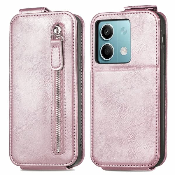 Vertikalt Xiaomi Redmi Note 13 4G fodral med dragkedja - Roséguld Rosa