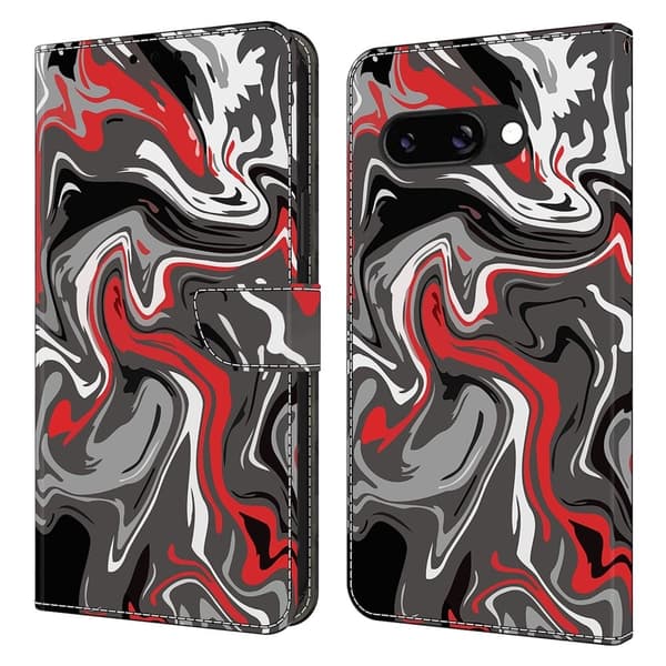 Google Pixel 9a Etui med pung Mønster print Stand Leather Flip Phone Cover - Stenstruktur Red