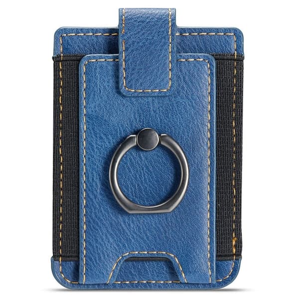 MUXMA Universal kortholder i skinn med ring - Blå Blue