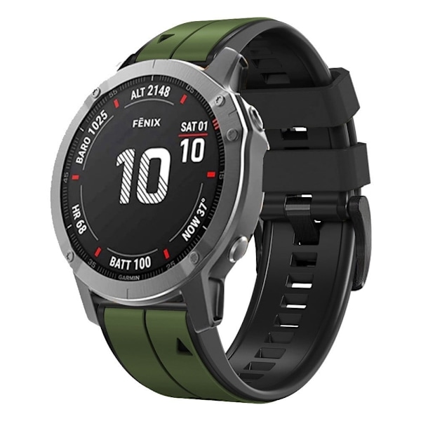 26 mm dobbeltfarvet silikoneurrem til Garmin-ur - Militærgrøn / Sort Green