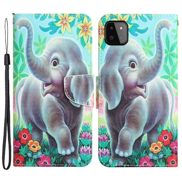 Wonderland Samsung Galaxy A22 5G Läppäkotelo - Elephant Multicolor