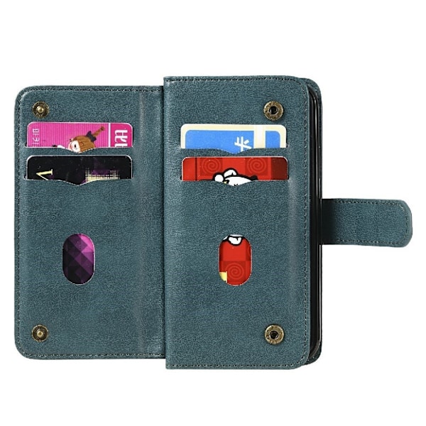 10-slot Lompakko Suojakotelo For iPhone XS - Mustanvihreä Green