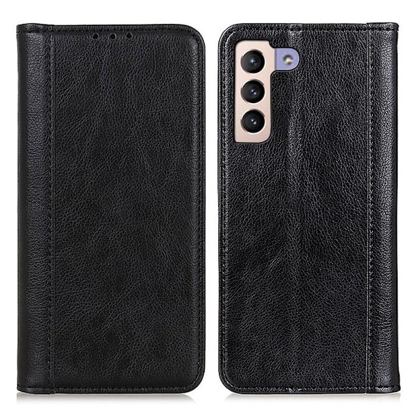 Äkta läder Samsung Galaxy S23 Plus fodral med magnetisk stängning Svart