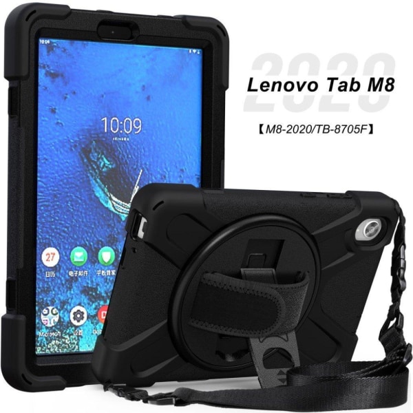 Lenovo Tab M8 360 kääntyvä silikonikotelo - Musta Black