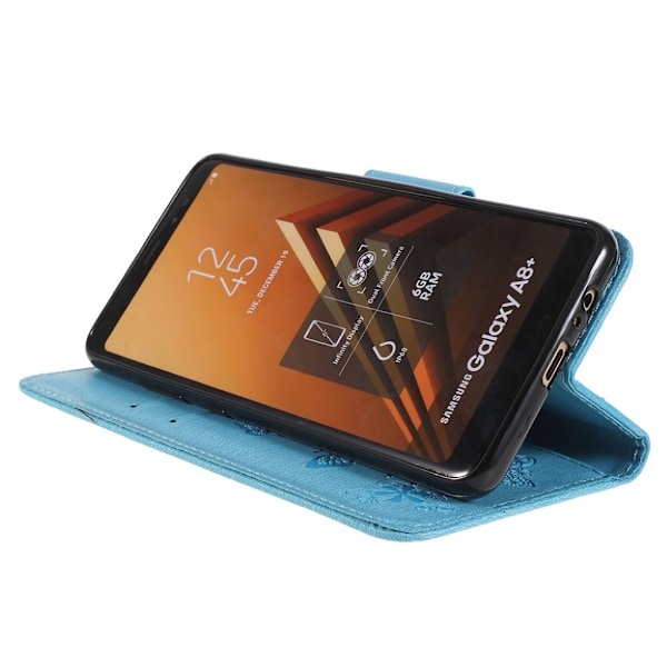 Samsung Galaxy A8 (2018) imprinted sommerfugl Blomster PU læder flip etui - blå Blue