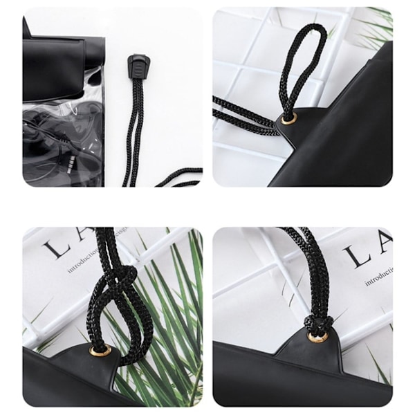 Universal waterproof large size transparent pouch with lanyard Black