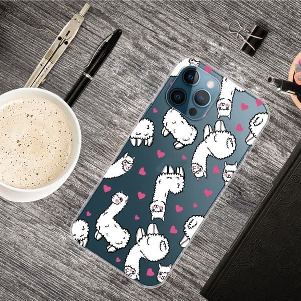 Deco iPhone 13 Pro Max skal - Hjärtan Och Fluffiga Lamor Vit