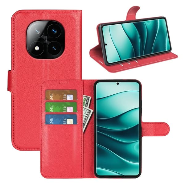 Klassisk Xiaomi Redmi Note 14 Pro Plus 5G flip etui - Rød Red