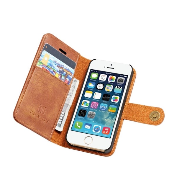 iPhone SE / 5 / 5S DG.M ING 2 i 1 aftageligt flip etui i spaltlæder - Brun Brown