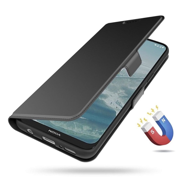 Glat og tyndt Premium Pu Læder-etui til Nokia 7.2 - Sort Black