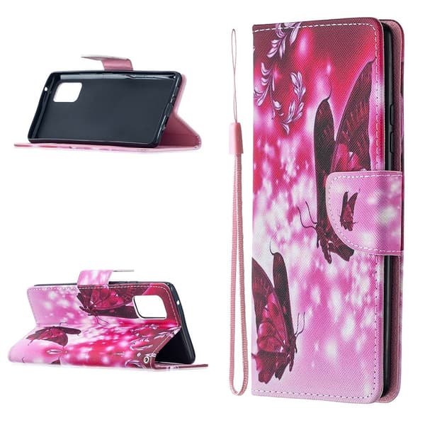 Wonderland Samsung Galaxy A52 5G flip kuoret - Ruusu Perhonen Pink