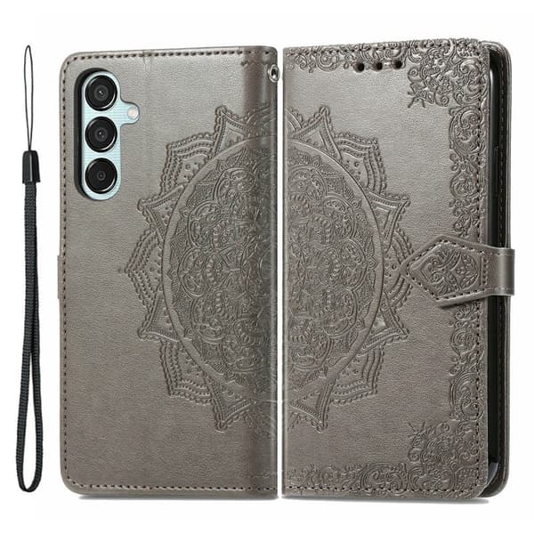 Mandala läder Samsung Galaxy M15 fodral - Grå Silvergrå