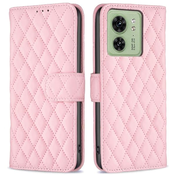 Rombemønster, matt flip-deksel for Motorola Edge 40 - Rosa Pink