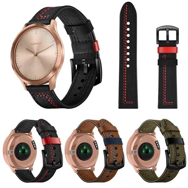 Garmin Vivoactive3 / Vivomove HR klockarmband i äkta läder med sömmar - Svart Svart