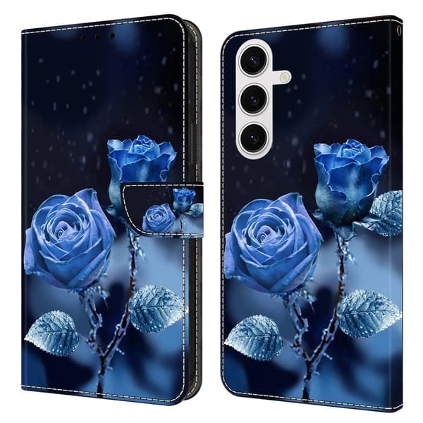 Samsung Galaxy S25 Plånboksfodral Mönster Tryck Stativ Läder Flip Telefonskal - Blå Rosor Blå